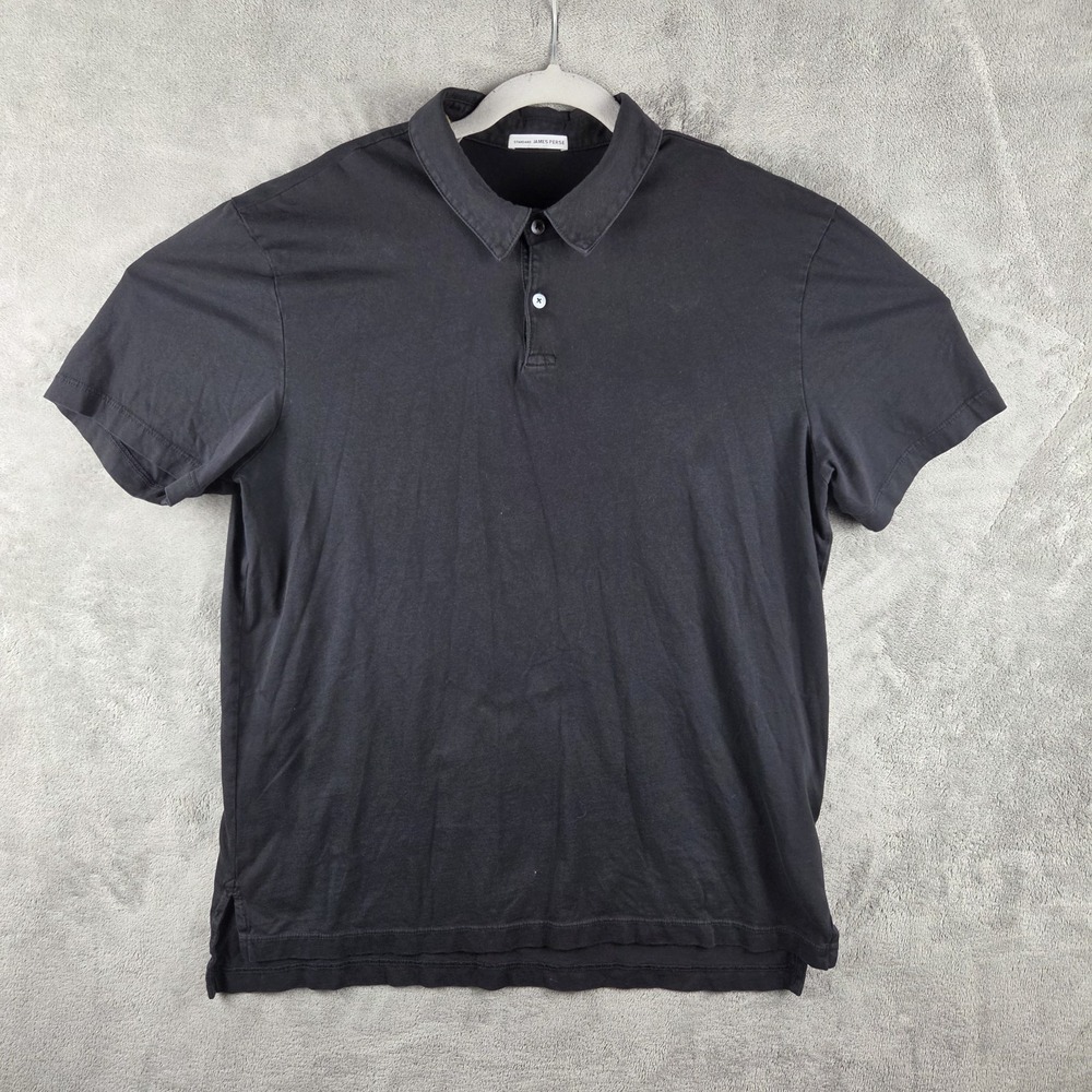 James Perse Polo Shirt Mens L  3 Short Sleeve Supima Cotton Black Basic